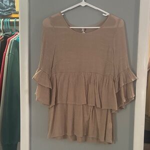 Leshop Tan Layered Ruffle Blouse
